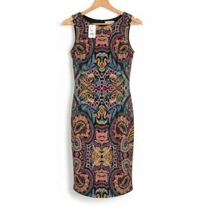 NWT Joseph Ribkoff Womens S Bohemian Glam Cocktail Paisley Sequin Bodycon Dress‎